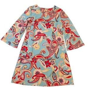 Aryeh Womens Size Small Blue Floral Shift Dress Boho Hippie Paisley